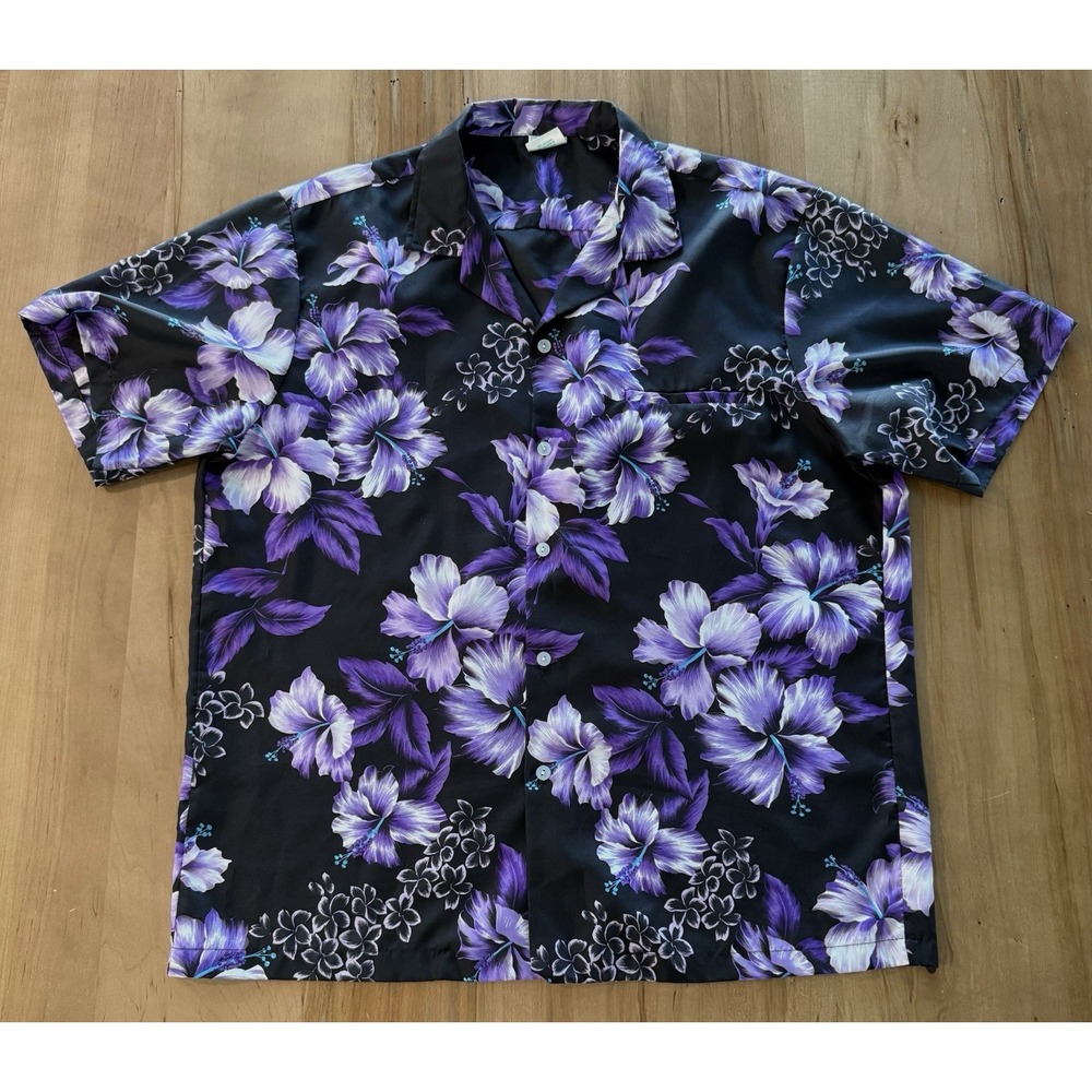 Vintage 80's Jade Fashions Hawaii Hibiscus Floral Button Wrinkle Free Shirt XL